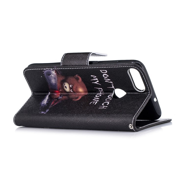 Pattern Printing PU Leather Wallet Stand Cell Phone Shell for Huawei P Smart/Enjoy 7S - Bear and Do not Touch My Phone
