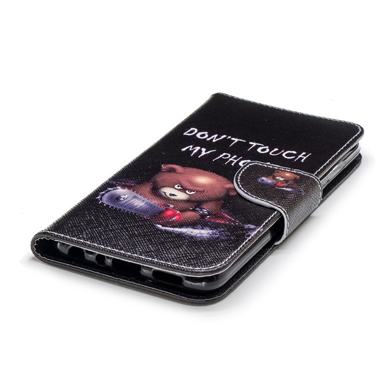 Pattern Printing PU Leather Wallet Stand Cell Phone Shell for Huawei P Smart/Enjoy 7S - Bear and Do not Touch My Phone