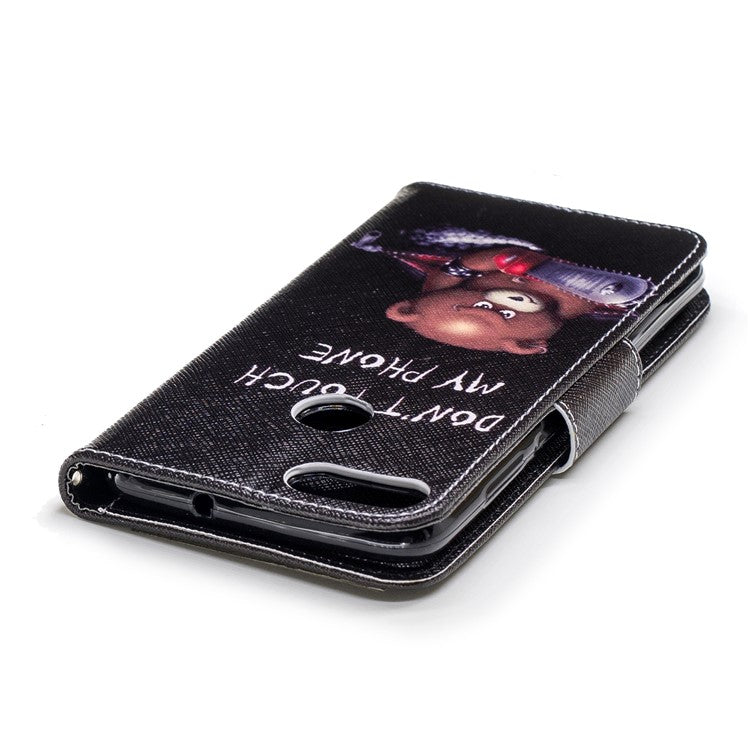 Pattern Printing PU Leather Wallet Stand Cell Phone Shell for Huawei P Smart/Enjoy 7S - Bear and Do not Touch My Phone