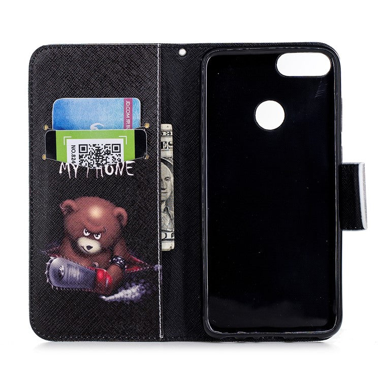 Pattern Printing PU Leather Wallet Stand Cell Phone Shell for Huawei P Smart/Enjoy 7S - Bear and Do not Touch My Phone