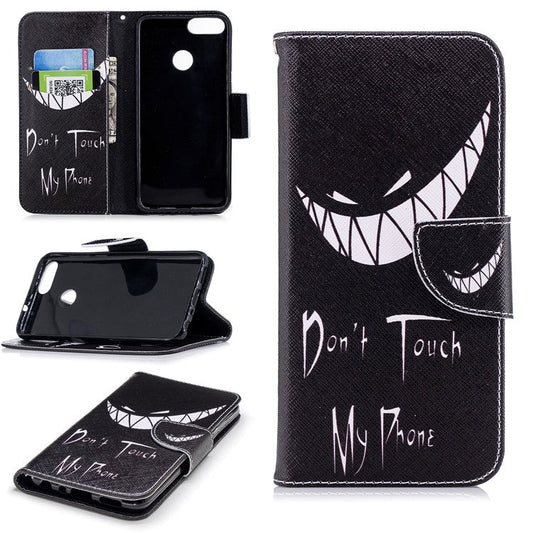 Pattern Printing PU Leather Wallet Stand Protective Case for Huawei P Smart/Enjoy 7S - Angry Face