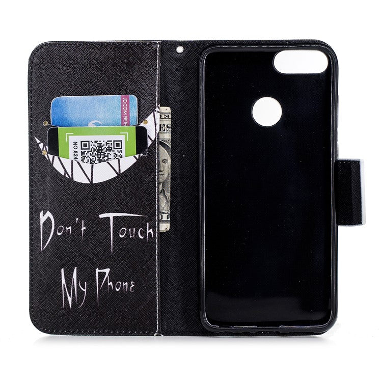 Pattern Printing PU Leather Wallet Stand Protective Case for Huawei P Smart/Enjoy 7S - Angry Face