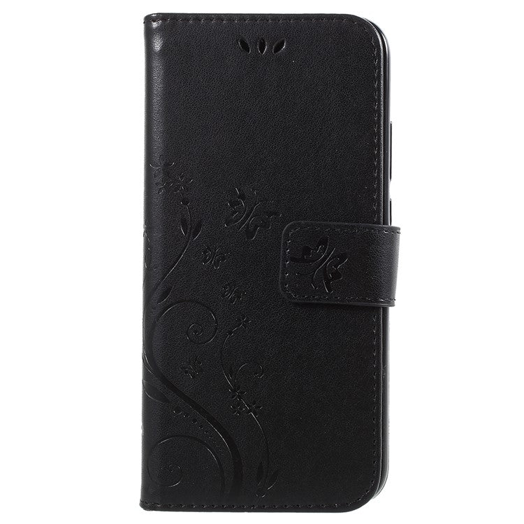 Imprint Flower Butterfly Pattern Wallet Leather Casing for Huawei P20 Lite/Nova 3e - Black