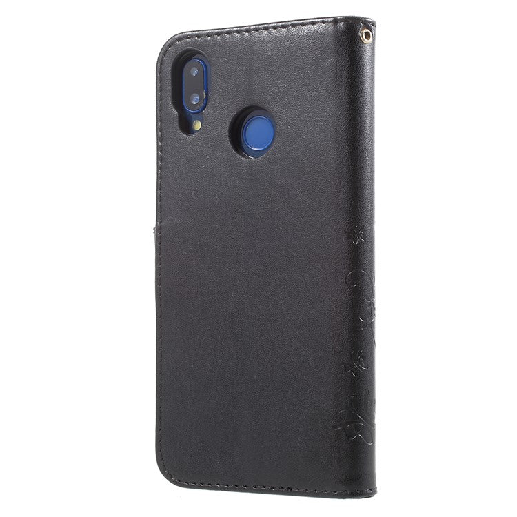 Imprint Flower Butterfly Pattern Wallet Leather Casing for Huawei P20 Lite/Nova 3e - Black