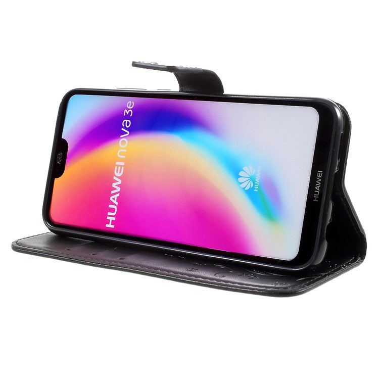 Imprint Flower Butterfly Pattern Wallet Leather Casing for Huawei P20 Lite/Nova 3e - Black