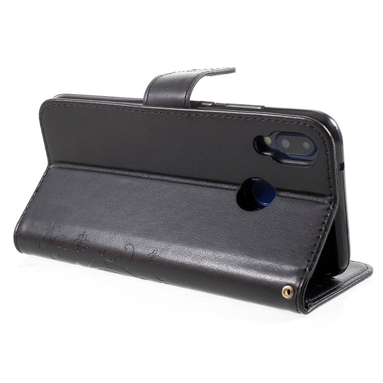 Imprint Flower Butterfly Pattern Wallet Leather Casing for Huawei P20 Lite/Nova 3e - Black