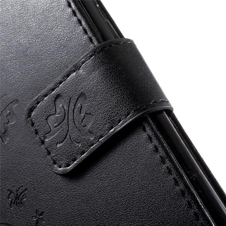 Imprint Flower Butterfly Pattern Wallet Leather Casing for Huawei P20 Lite/Nova 3e - Black