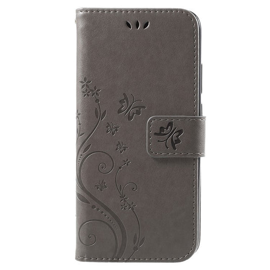 Imprint Flower Butterfly Pattern Wallet Leather Cover for Huawei P20 Lite/Nova 3e - Grey