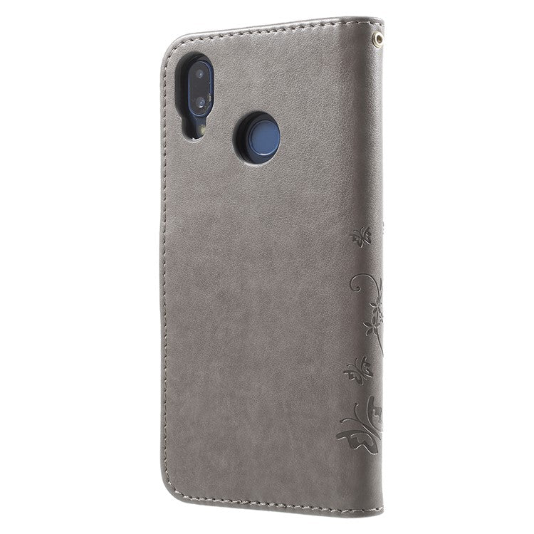 Imprint Flower Butterfly Pattern Wallet Leather Cover for Huawei P20 Lite/Nova 3e - Grey