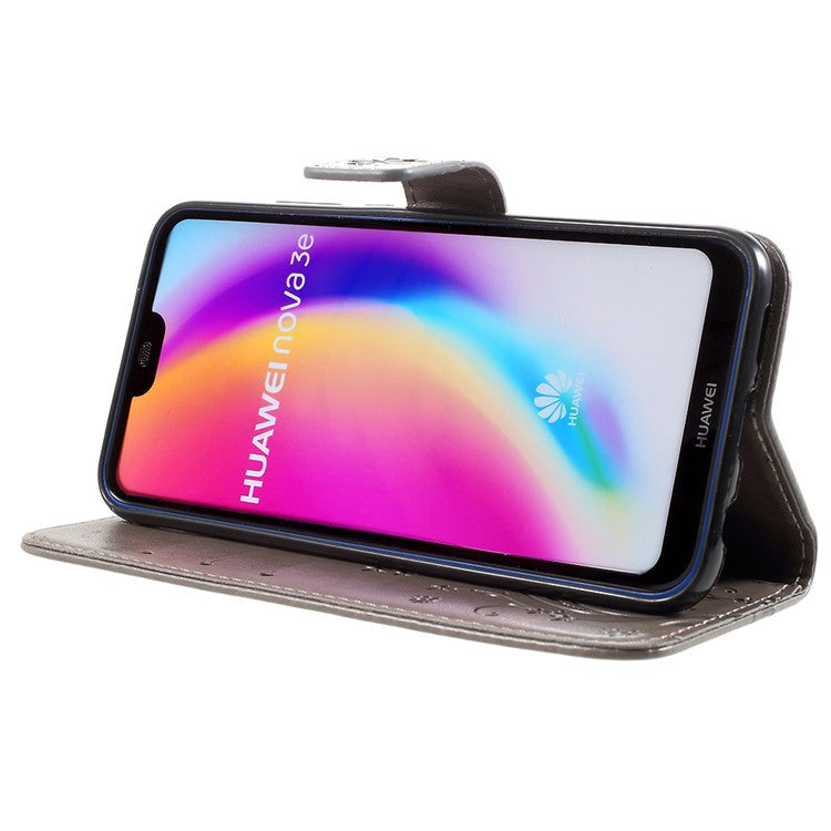 Imprint Flower Butterfly Pattern Wallet Leather Cover for Huawei P20 Lite/Nova 3e - Grey