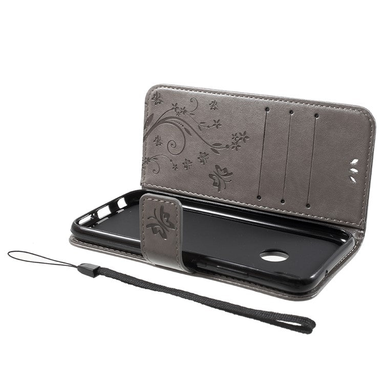 Imprint Flower Butterfly Pattern Wallet Leather Cover for Huawei P20 Lite/Nova 3e - Grey