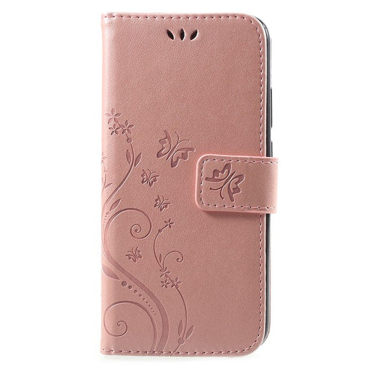 Imprint Flower Butterfly Pattern Wallet Leather Mobile Phone Casing for Huawei P20 Lite/Nova 3e - Rose Gold