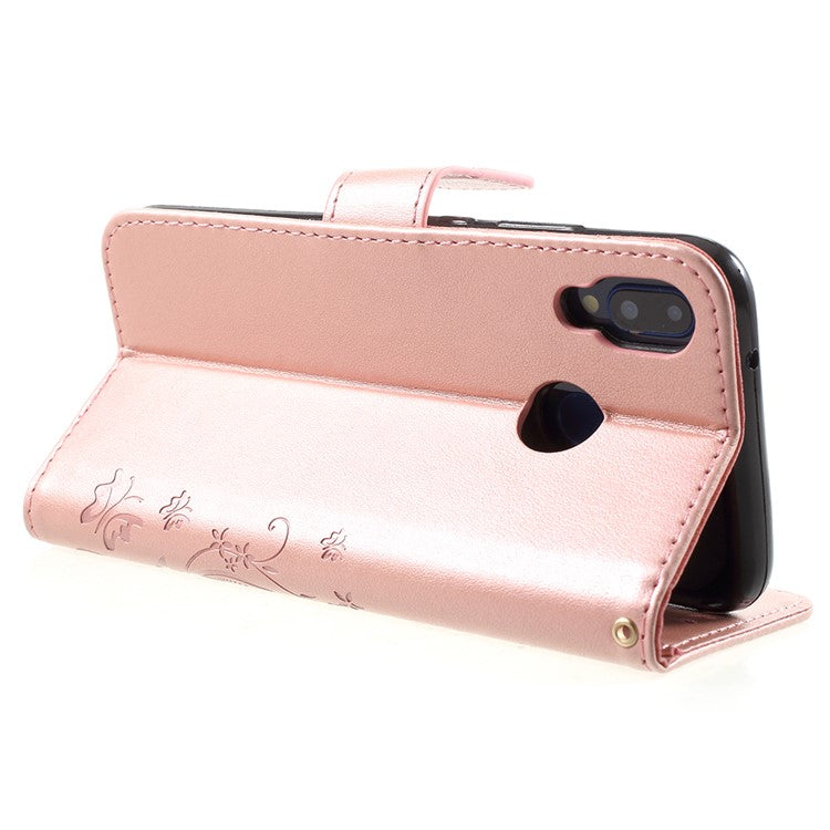 Imprint Flower Butterfly Pattern Wallet Leather Mobile Phone Casing for Huawei P20 Lite/Nova 3e - Rose Gold
