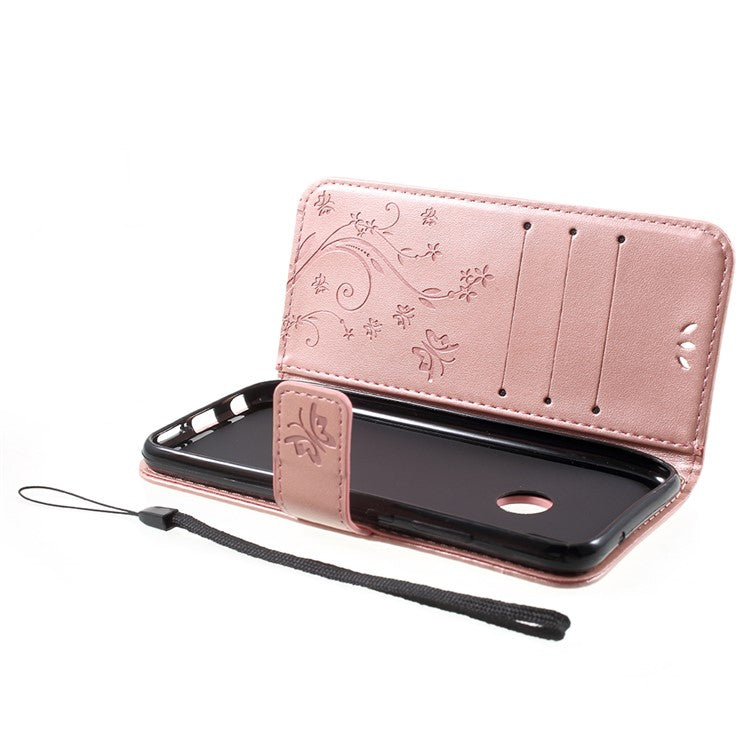 Imprint Flower Butterfly Pattern Wallet Leather Mobile Phone Casing for Huawei P20 Lite/Nova 3e - Rose Gold