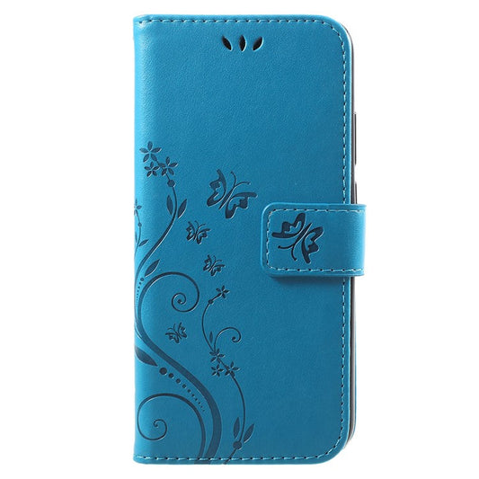 Imprint Flower Butterfly Pattern Wallet Leather Protective Casing for Huawei P20 Lite/Nova 3e - Blue
