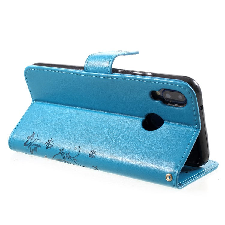 Imprint Flower Butterfly Pattern Wallet Leather Protective Casing for Huawei P20 Lite/Nova 3e - Blue