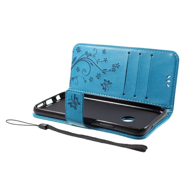 Imprint Flower Butterfly Pattern Wallet Leather Protective Casing for Huawei P20 Lite/Nova 3e - Blue