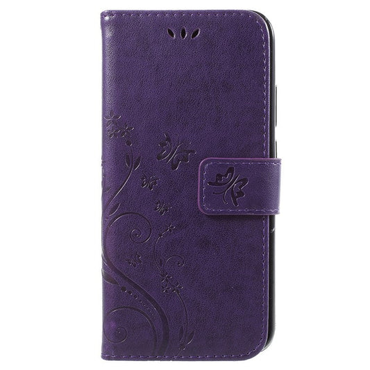 Imprint Flower Butterfly Pattern Wallet Leather Cell Phone Shell for Huawei P20 Lite/Nova 3e - Dark Purple