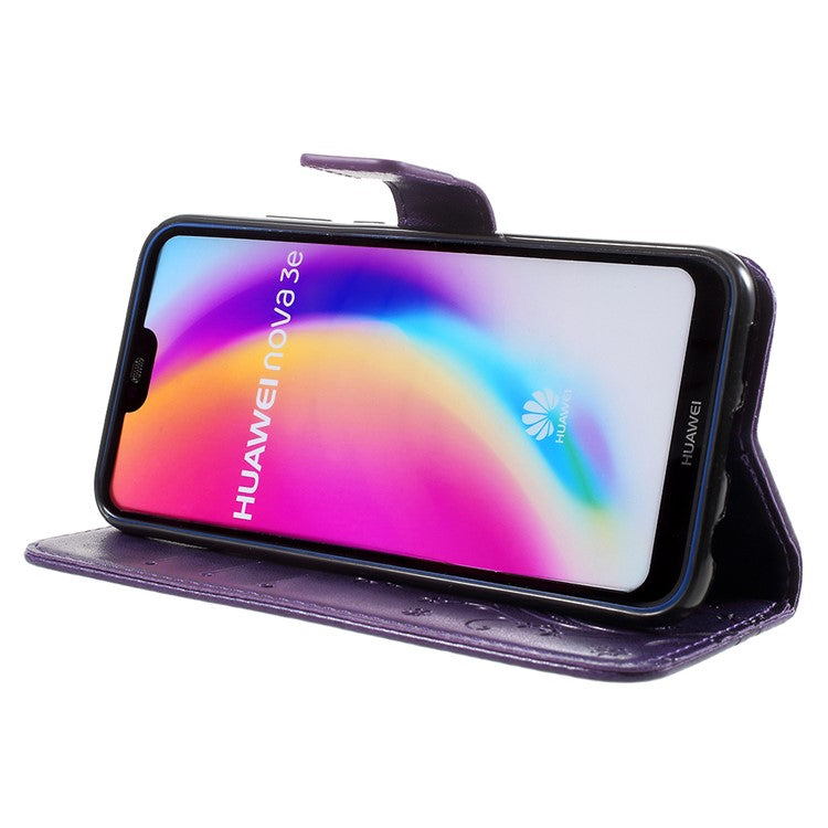 Imprint Flower Butterfly Pattern Wallet Leather Cell Phone Shell for Huawei P20 Lite/Nova 3e - Dark Purple