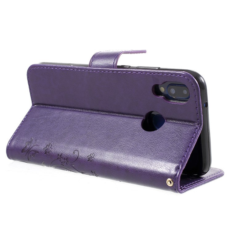 Imprint Flower Butterfly Pattern Wallet Leather Cell Phone Shell for Huawei P20 Lite/Nova 3e - Dark Purple