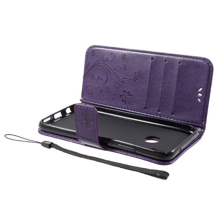 Imprint Flower Butterfly Pattern Wallet Leather Cell Phone Shell for Huawei P20 Lite/Nova 3e - Dark Purple