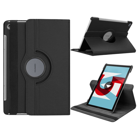 Litchi Grain Leather Stand Tablet Case for Huawei MediaPad M5 10/M5 10 (Pro) with Elastic Band - Black