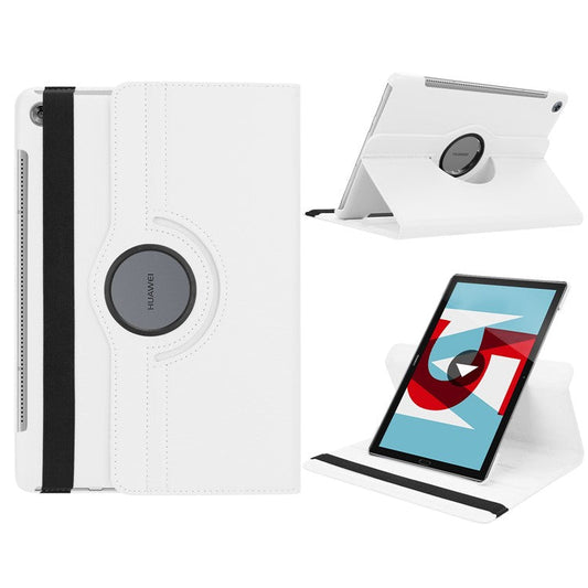 Litchi Grain Leather Stand Tablet Cover for Huawei MediaPad M5 10/M5 10 (Pro) with Elastic Band - White