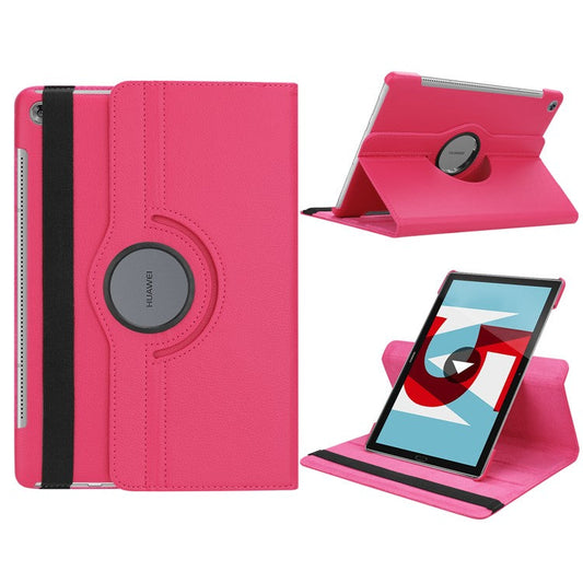 Litchi Grain Leather Stand Folio Case for Huawei MediaPad M5 10/M5 10 (Pro) with Elastic Band - Rose