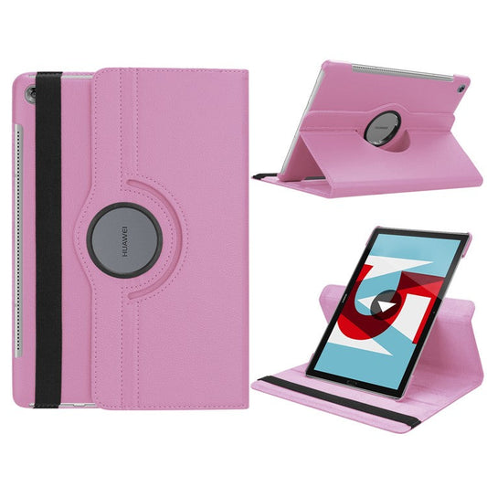 Litchi Grain Leather Stand Folio Cover for Huawei MediaPad M5 10/M5 10 (Pro) with Elastic Band - Pink