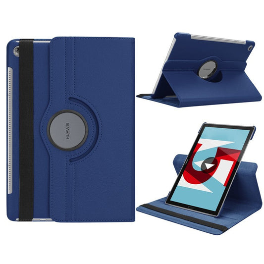 Litchi Grain Leather Stand Protective Shell for Huawei MediaPad M5 10/M5 10 (Pro) with Elastic Band - Dark Blue