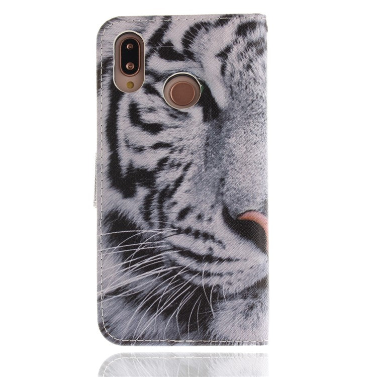 Patterned Wallet Stand PU Leather Case for Huawei P20 Lite / Nova 3e - Tiger with Green Eye