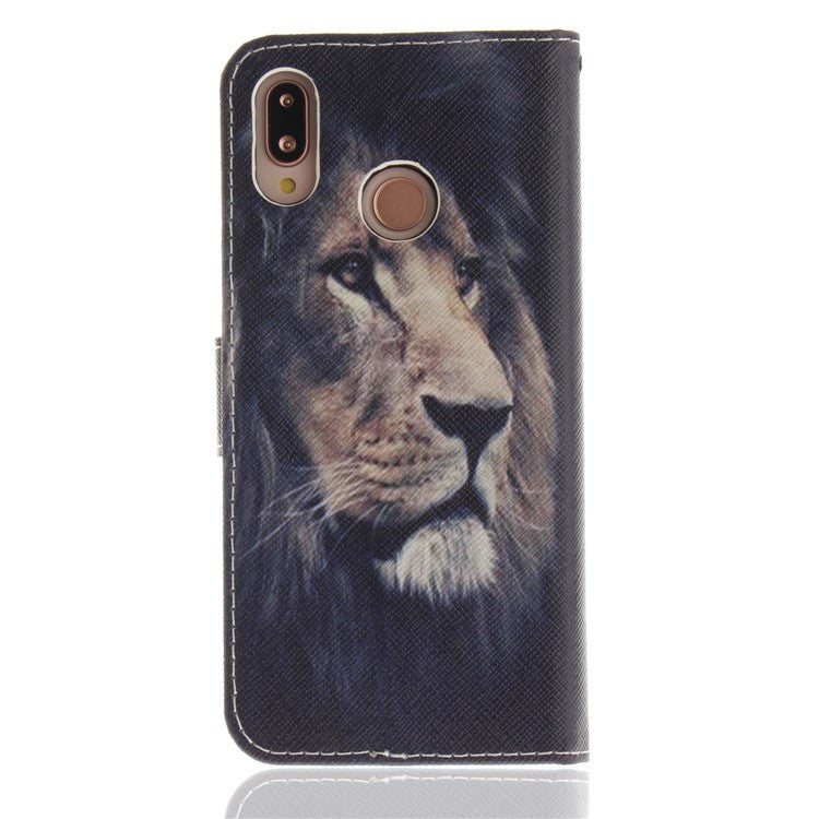 Patterned Wallet Stand PU Leather Protective Casing for Huawei P20 Lite / Nova 3e - Lion