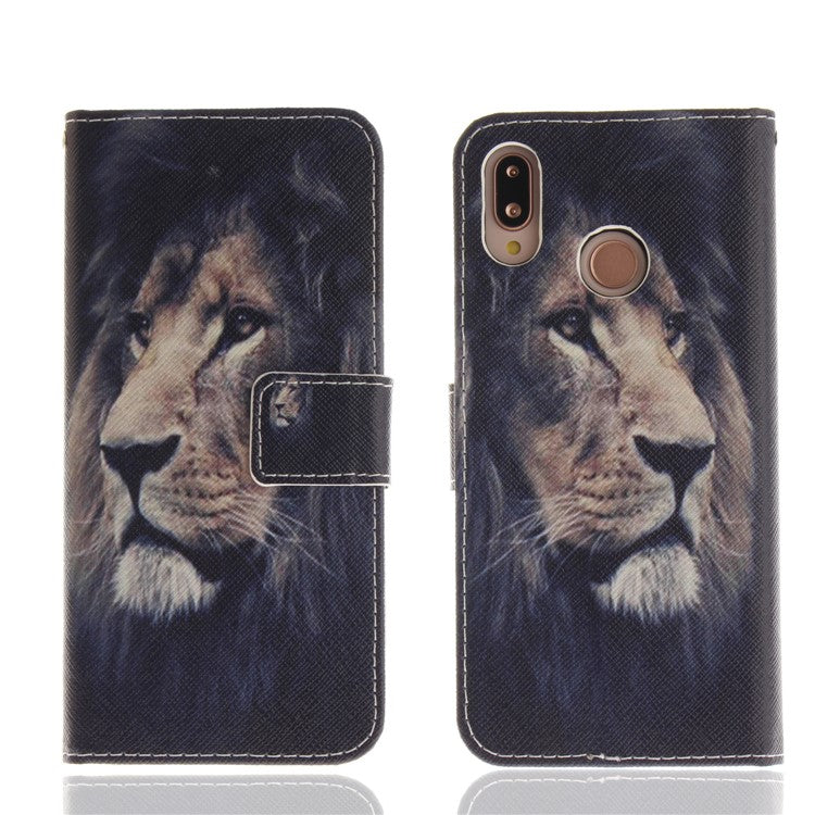 Patterned Wallet Stand PU Leather Protective Casing for Huawei P20 Lite / Nova 3e - Lion