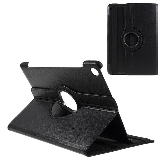 Litchi Skin Leather Case with Rotating Stand for Huawei MediaPad M5 10 / M5 10 (Pro) - Black