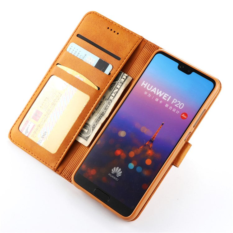 LC.IMEEKE Wallet Stand Leather Flip Case with Card Slots for Huawei P20 - Brown