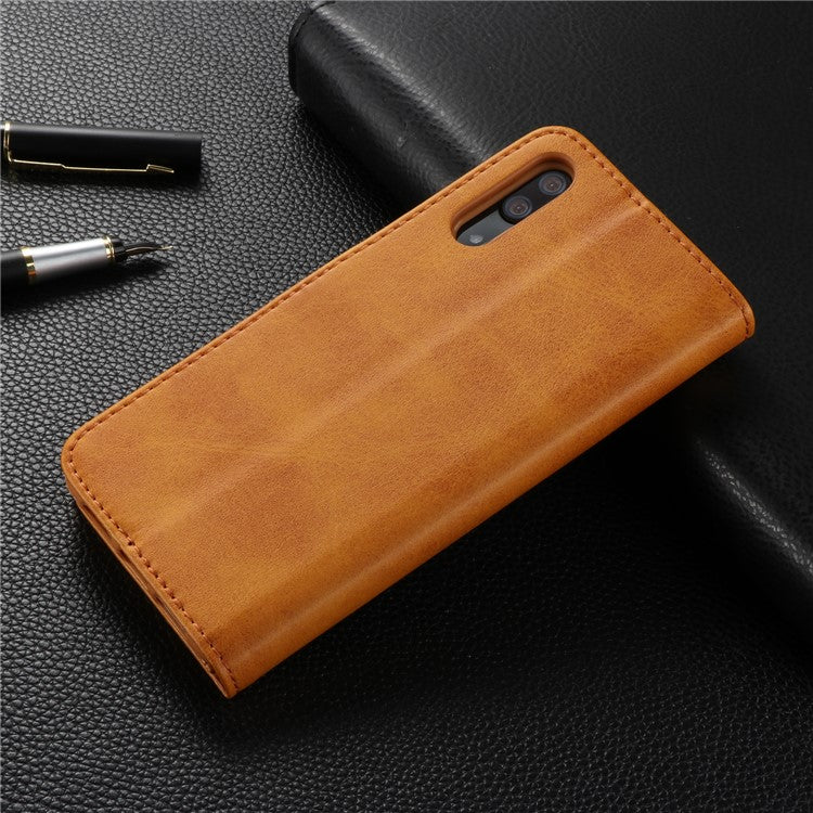 LC.IMEEKE Wallet Stand Leather Flip Case with Card Slots for Huawei P20 - Brown