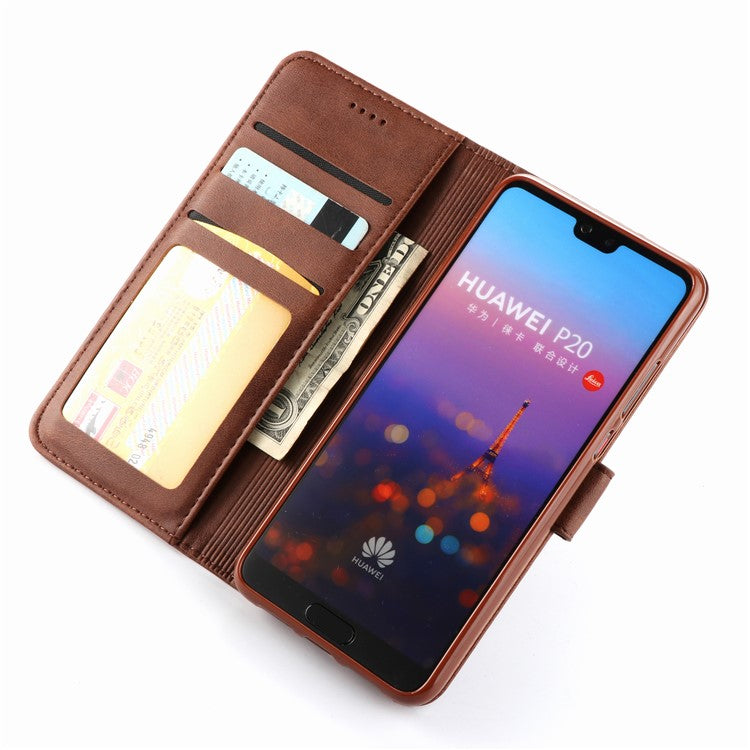 LC.IMEEKE Leather Wallet Protective Cover with Stand for Huawei P20 - Coffee