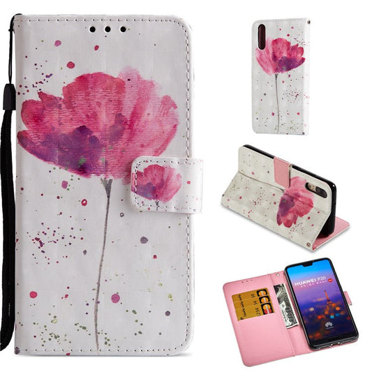Pattern Printing Wallet Stand Leather Cover for Huawei P20 - Flower