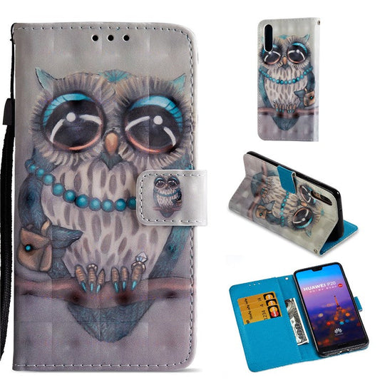 Pattern Printing Wallet Leather Flip Stand Phone Cover for Huawei P20 - Owl on the Branch