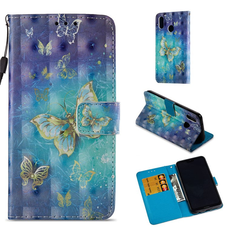 For Huawei P20 Lite / Nova 3e (China) Pattern Printing Leather Stand Magnetic Casing Shell - Gold Butterflies