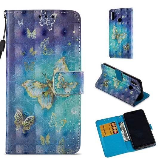 For Huawei P20 Lite / Nova 3e (China) Pattern Printing Leather Stand Magnetic Casing Shell - Gold Butterflies