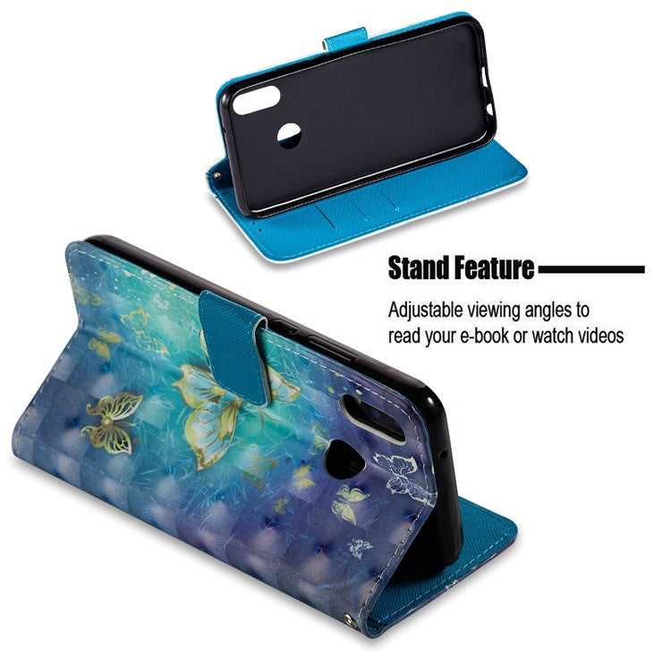 For Huawei P20 Lite / Nova 3e (China) Pattern Printing Leather Stand Magnetic Casing Shell - Gold Butterflies