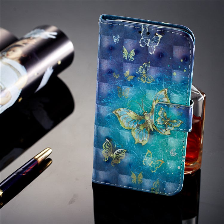 For Huawei P20 Lite / Nova 3e (China) Pattern Printing Leather Stand Magnetic Casing Shell - Gold Butterflies