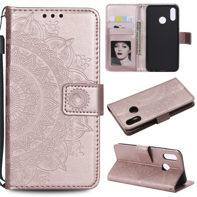 Imprinted Mandala Pattern Leather Wallet Phone Casing for Huawei P20 Lite / Nova 3e - Rose Gold