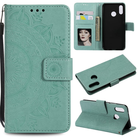 Imprinted Mandala Pattern Stand Wallet Leather Phone Cover for Huawei P20 Lite / Nova 3e - Cyan