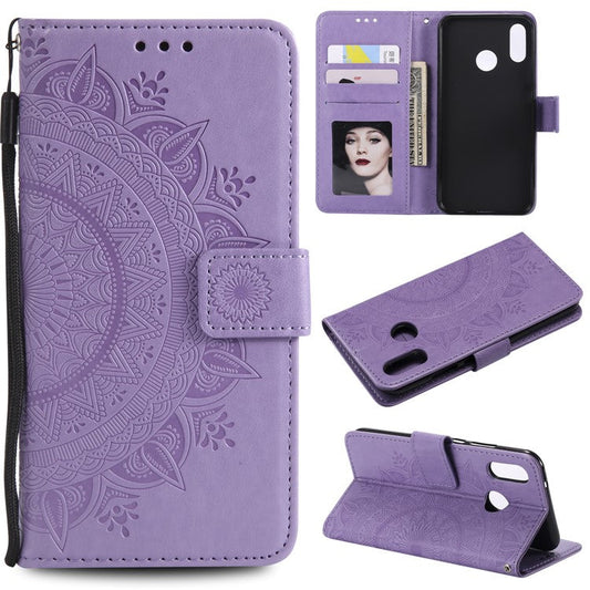 Imprinted Mandala Pattern Wallet Leather Cell Phone Case Accessory for Huawei P20 Lite / Nova 3e - Purple