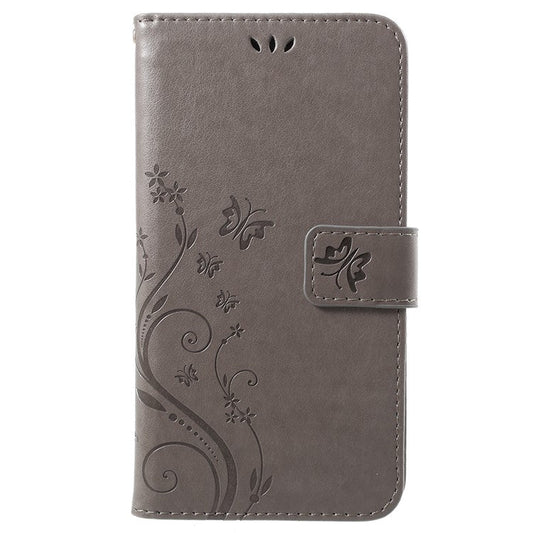 Imprint Butterfly Flower Leather Wallet Stand Cover for Huawei P Smart / Enjoy 7S - Grey
