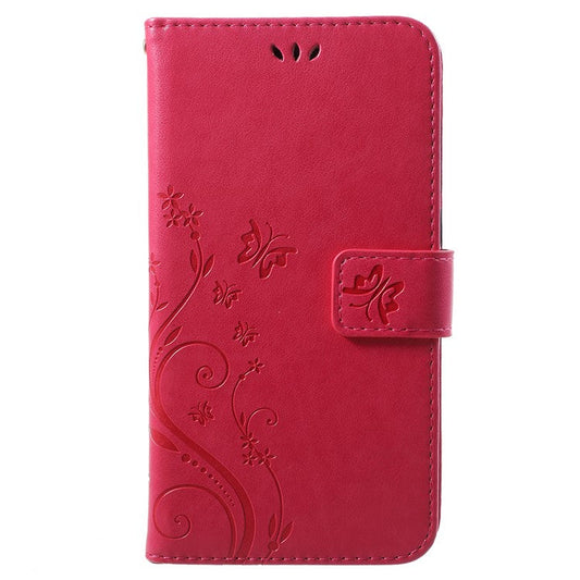 Imprint Butterfly Flower Leather Wallet Stand Shell for Huawei P Smart / Enjoy 7S - Rose