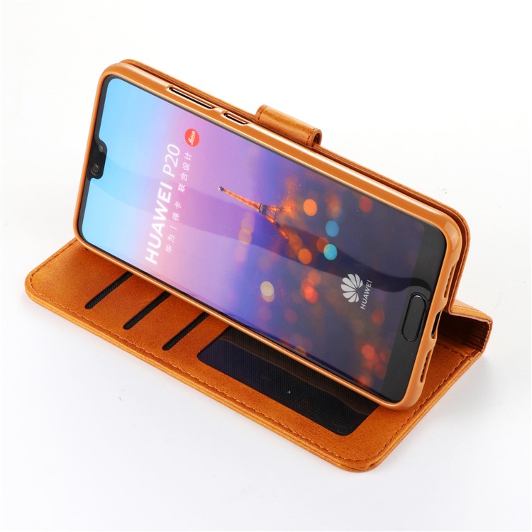 LC.IMEEKE Wallet Leather Cover with Stand for Huawei P20 Pro Dual Sided Magnetic Clasp Cover Case - Brown