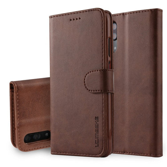 LC.IMEEKE Wallet Leather Stand Shell Case for Huawei P20 Pro Dual Sided Magnetic Clasp Cover Case - Coffee